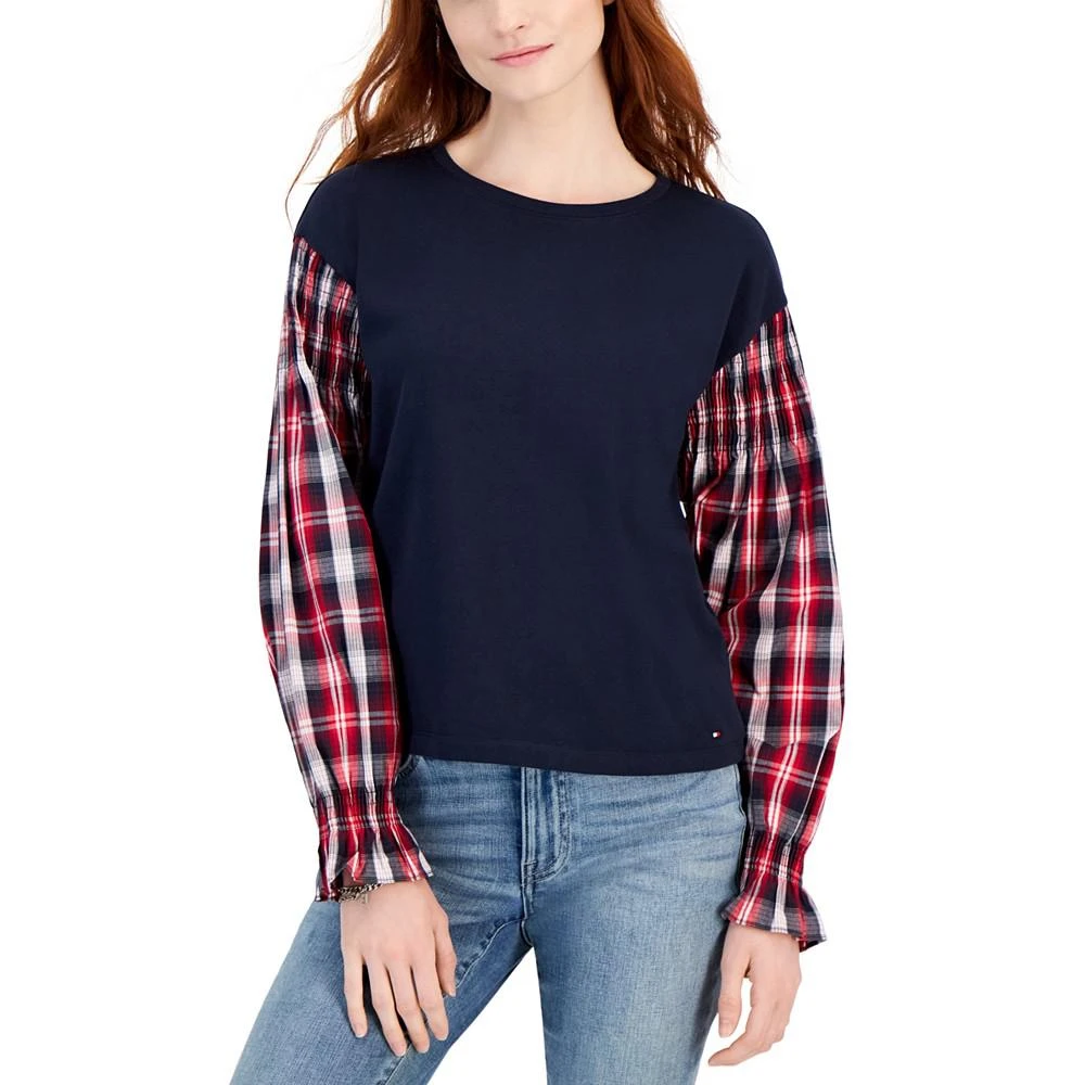 商品Tommy Hilfiger|Women's Mixed-Media Long-Sleeve Sweatshirt,价格¥314,第1张图片