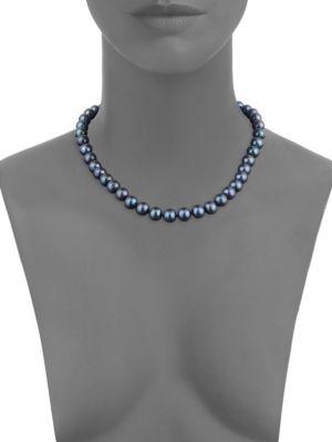 Sterling Silver & Semi-Round Black Pearl Necklace, Bracelet & Earrings Set商品第2张图片规格展示