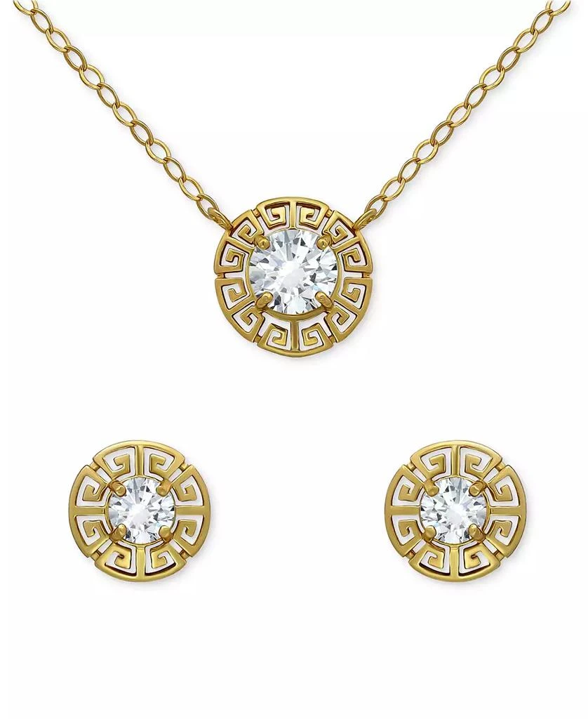 商品Giani Bernini|2-Pc. Set Cubic Zirconia Greek Key Pendant Necklace & Matching Stud Earrings in 18k Gold-Plated Sterling Silver, Created for Macy's,价格¥764,第1张图片