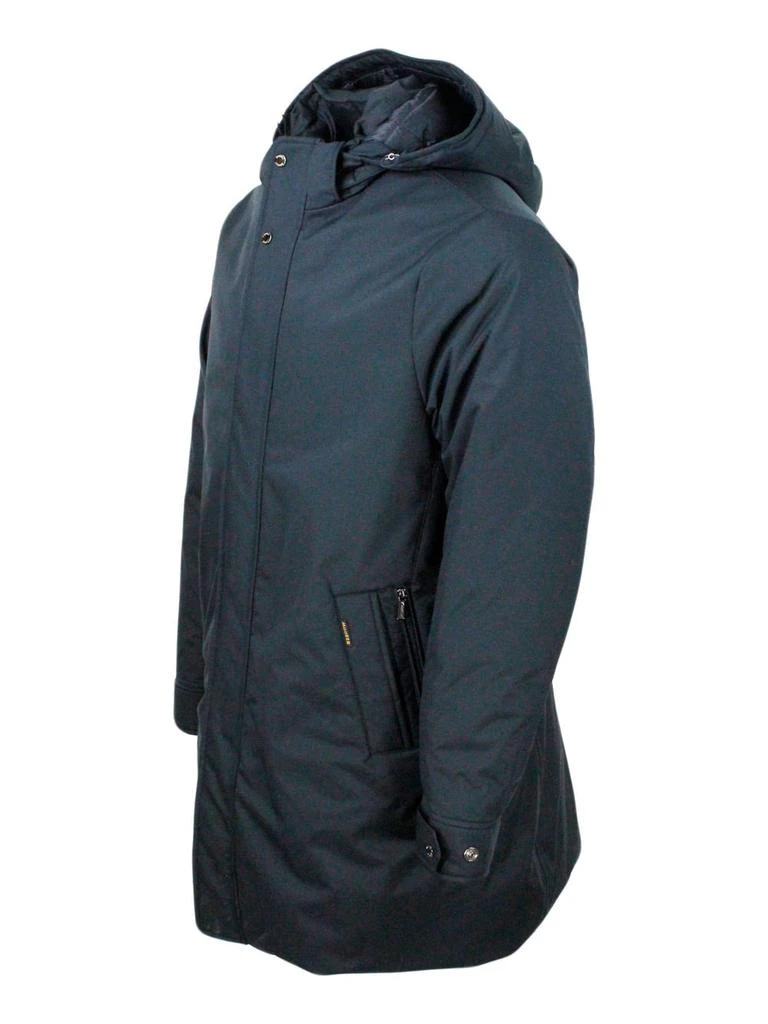 商品MOORER|Duster Jacket Padded With Real Goose Down Made Of Waterproof Technical Gabardine. Zip And Button Closure. Removable Hood,价格¥9412,第2张图片详细描述