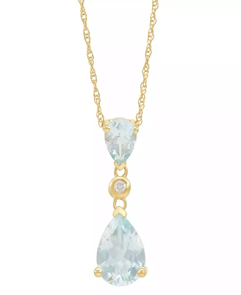 商品Macy's|Aquamarine Pear (1-1/2 ct. t.w.) & Diamond Accent Pendant Necklace in 14k Yellow Gold, 18",价格¥2356,第1张图片