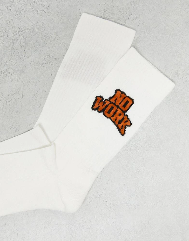 商品ASOS|ASOS DESIGN All work no play slogan socks in white,价格¥34,第4张图片详细描述