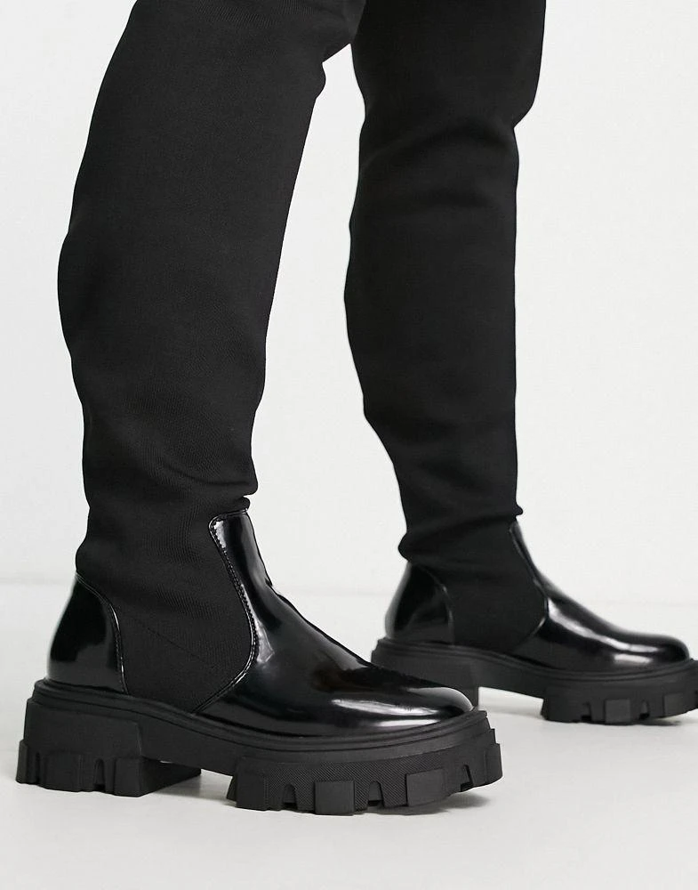 商品ASOS|ASOS DESIGN Curve Kimmy flat chunky over the knee boots in black,价格¥267,第4张图片详细描述