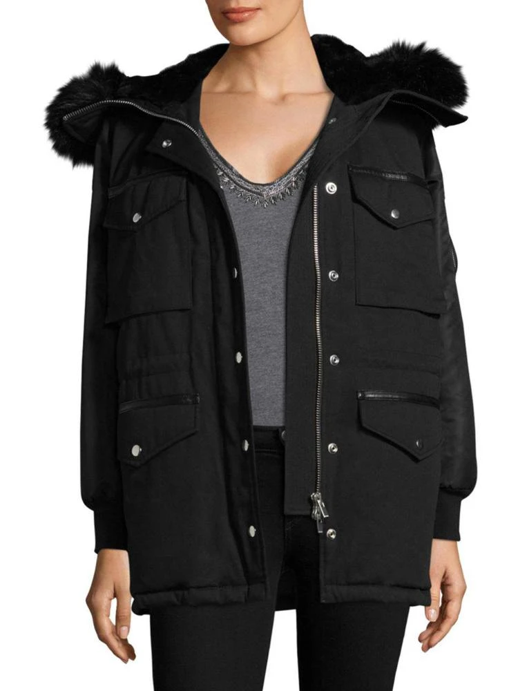 商品The Kooples|Leather Trim Twin-Fabric Parka,价格¥2084,第1张图片