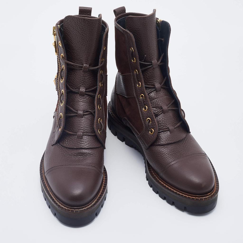 商品[二手商品] Versace|Versace Brown Leather And Suede Medusa Combat Boots Size 43,价格¥4085,第6张图片详细描述