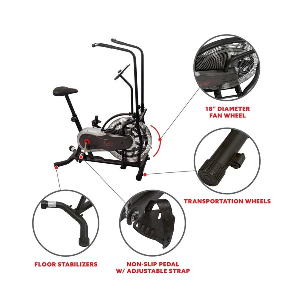 商品Sunny Health & Fitness|Zephyr Air Bike, Fan Exercise Bike with Unlimited Resistance, Adjustable Handlebars - SF-B2715,价格¥3296,第4张图片详细描述