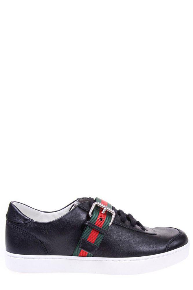 商品Gucci|Gucci Striped Buckled Low-Top Sneakers,价格¥3726,第1张图片
