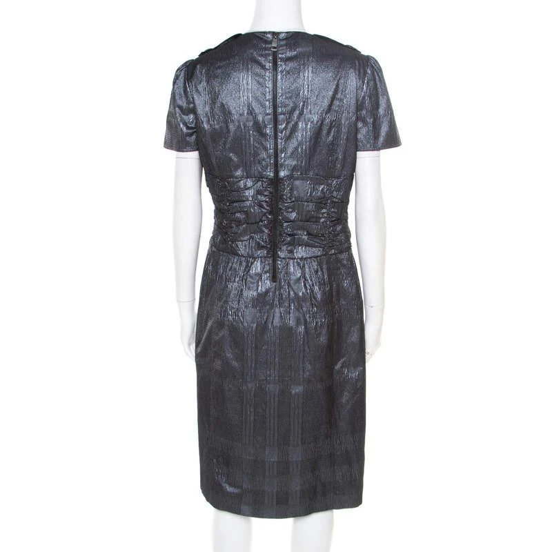 商品[二手商品] Burberry|Burberry London Metallic Silver Jacquard Plunge Neck Short Sleeve Dress M,价格¥1564,第3张图片详细描述