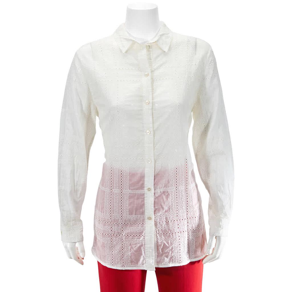 Ladies Natural White Embroidered Long-sleeve Shirt商品第1张图片规格展示