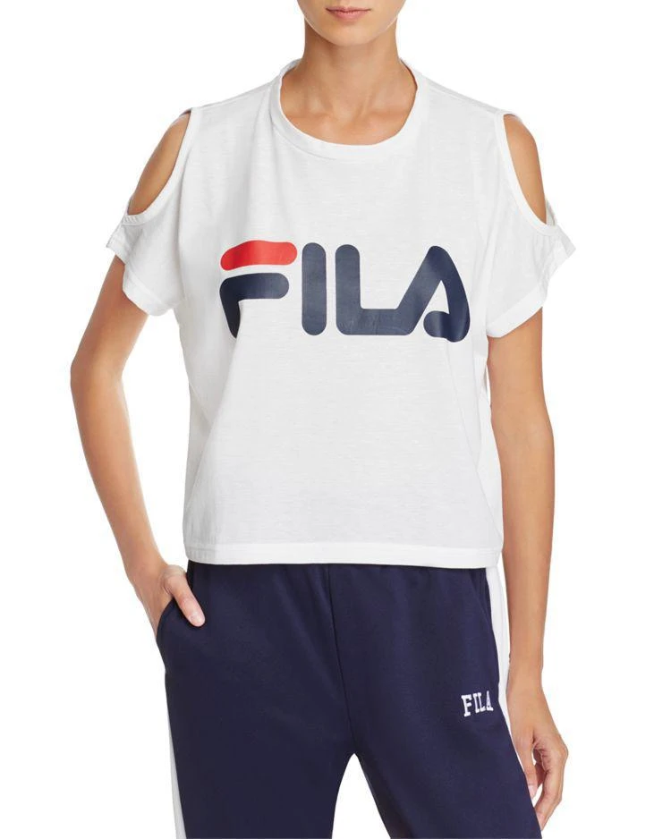 商品Fila|Nikki Cold-Shoulder Cropped Logo Tee,价格¥262,第1张图片