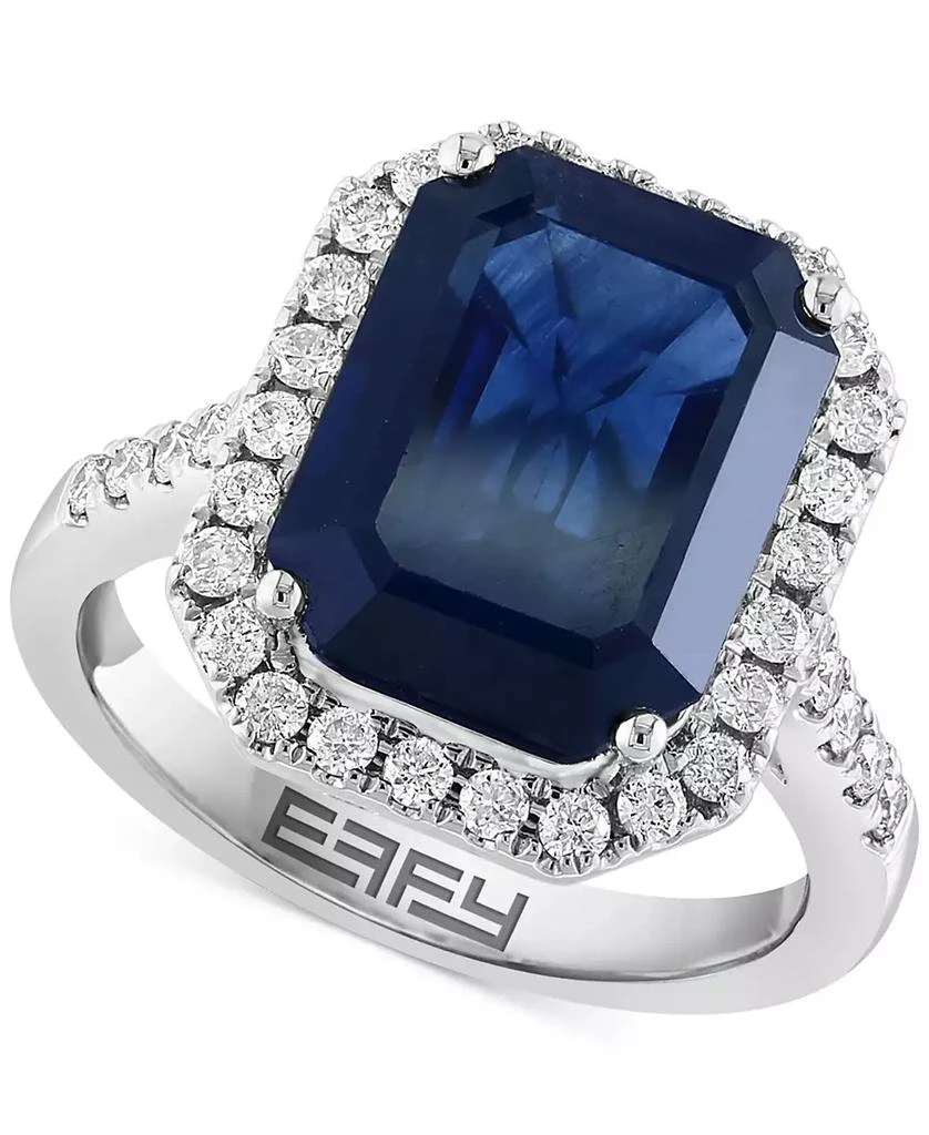 商品Effy|EFFY® Sapphire (7-1/8 ct. t.w.) & Diamond (1/2 ct. t.w.) Halo Ring in 14k White Gold,价格¥25390,第1张图片