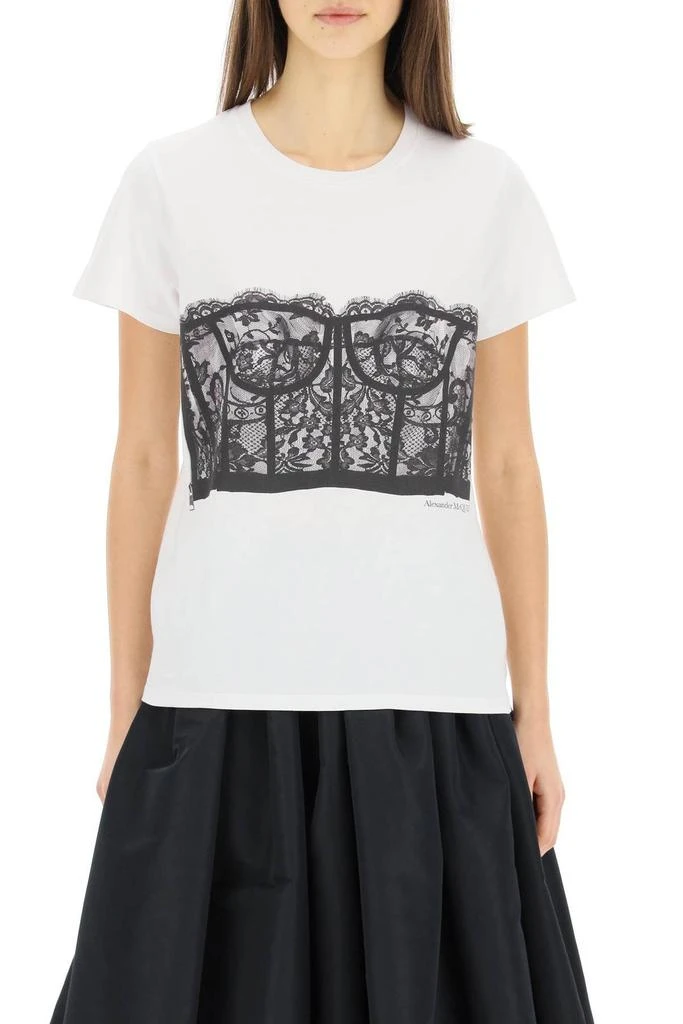 商品Alexander McQueen|Alexander McQueen Lace Corset Printed T-Shirt,价格¥2191,第3张图片详细描述