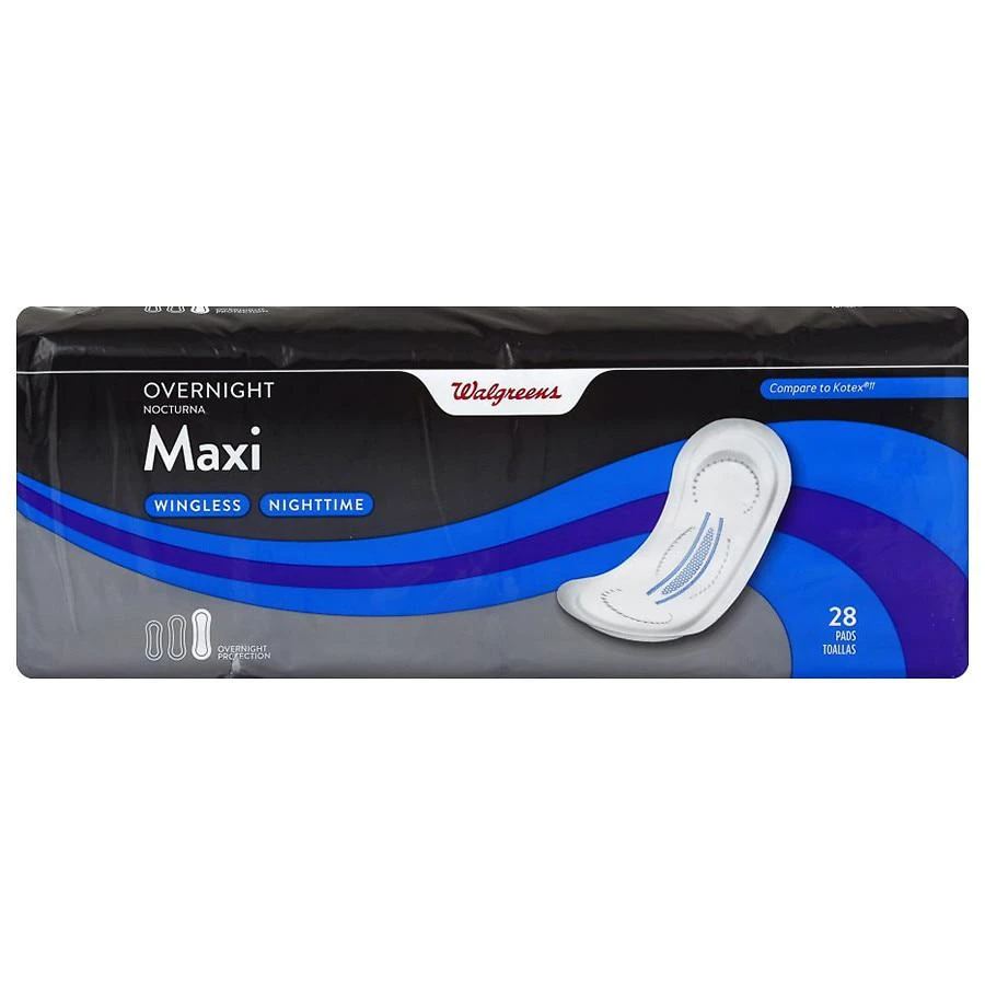 商品Walgreens|Maxi Pads, Overnight, Wingless Unscented, (28 ct),价格¥45,第2张图片详细描述
