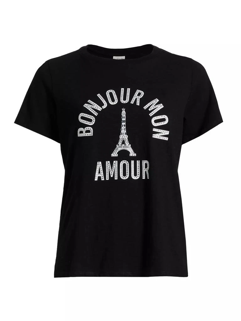商品Cinq à Sept|'Bonjour Mon Amour' Embellished Eiffel Tower Cotton T-Shirt,价格¥1384,第1张图片