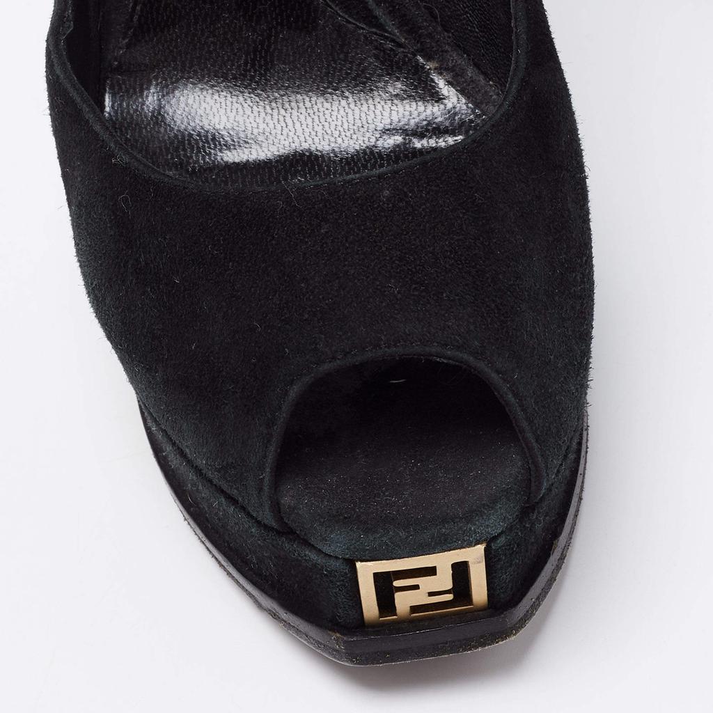 Fendi Black Suede Fendista Peep-Toe Platform Pumps Size 38.5商品第7张图片规格展示