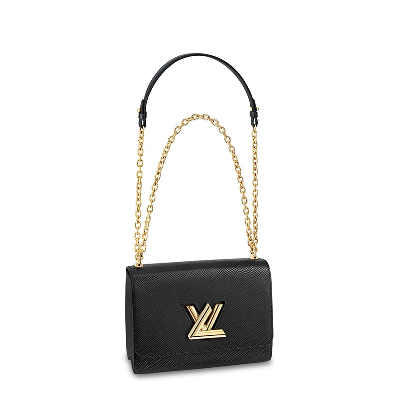 预售10天 Louis Vuitton/路易威登 经典款TWIST系列 女士黑色水波纹牛皮革旋转徽标金扣翻盖开合单肩斜挎链条包M54804 商品