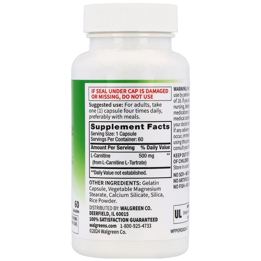 商品Walgreens Free & Pure|L-Carnitine 500 mg Capsules,价格¥147,第3张图片详细描述