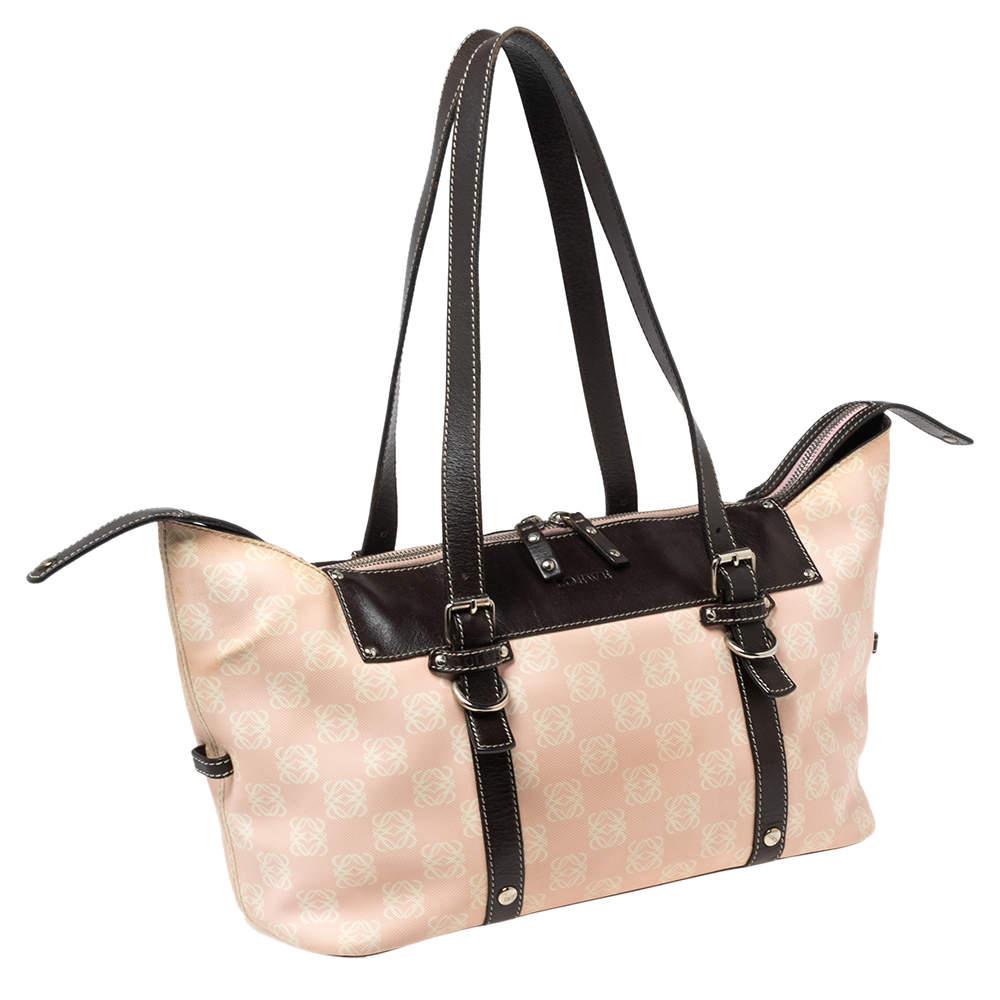 Loewe Pink/Brown Monogram Nylon and Leather Satchel商品第3张图片规格展示