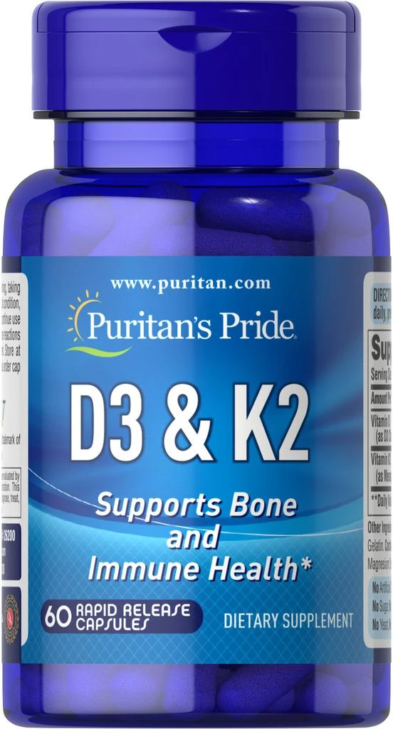 商品Puritan's Pride|Vitamin D3 & K2 60 capsules ,价格¥140-¥279,第1张图片