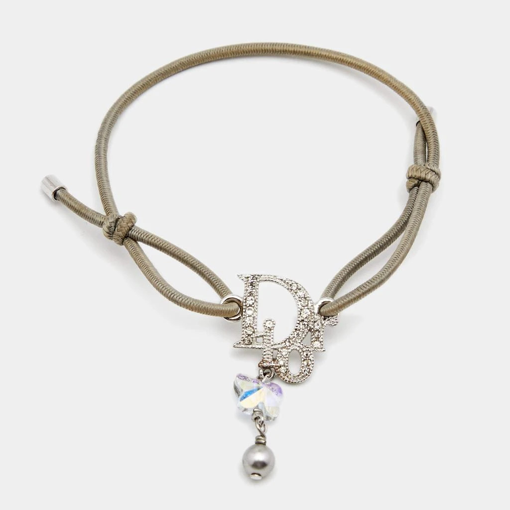 商品[二手商品] Dior|Dior Silver Tone Crystal Oblique Butterfly Charm Cord Bracelet,价格¥2328,第1张图片