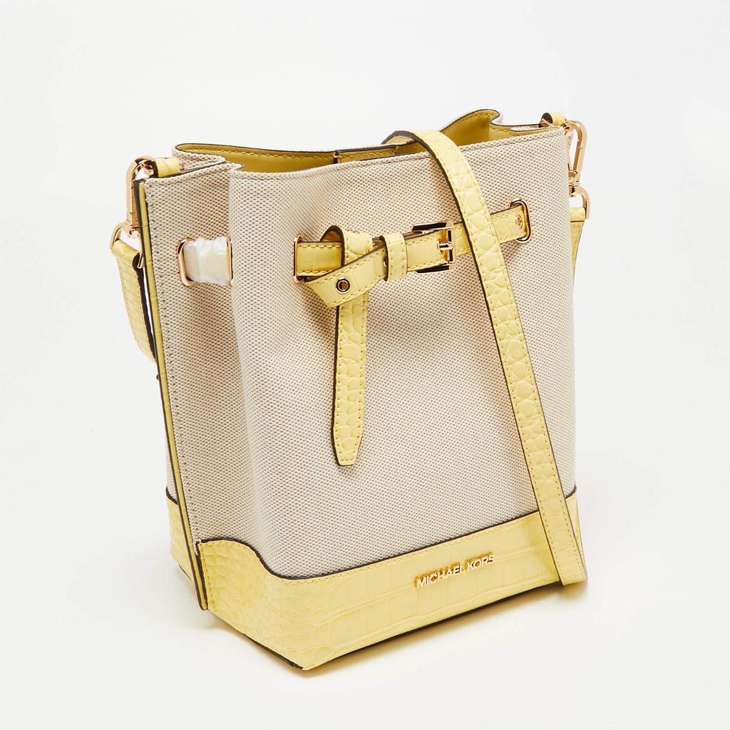 Michael Kors Beige/Yellow Canvas and Leather Small Emilia Bucket Bag商品第3张图片规格展示