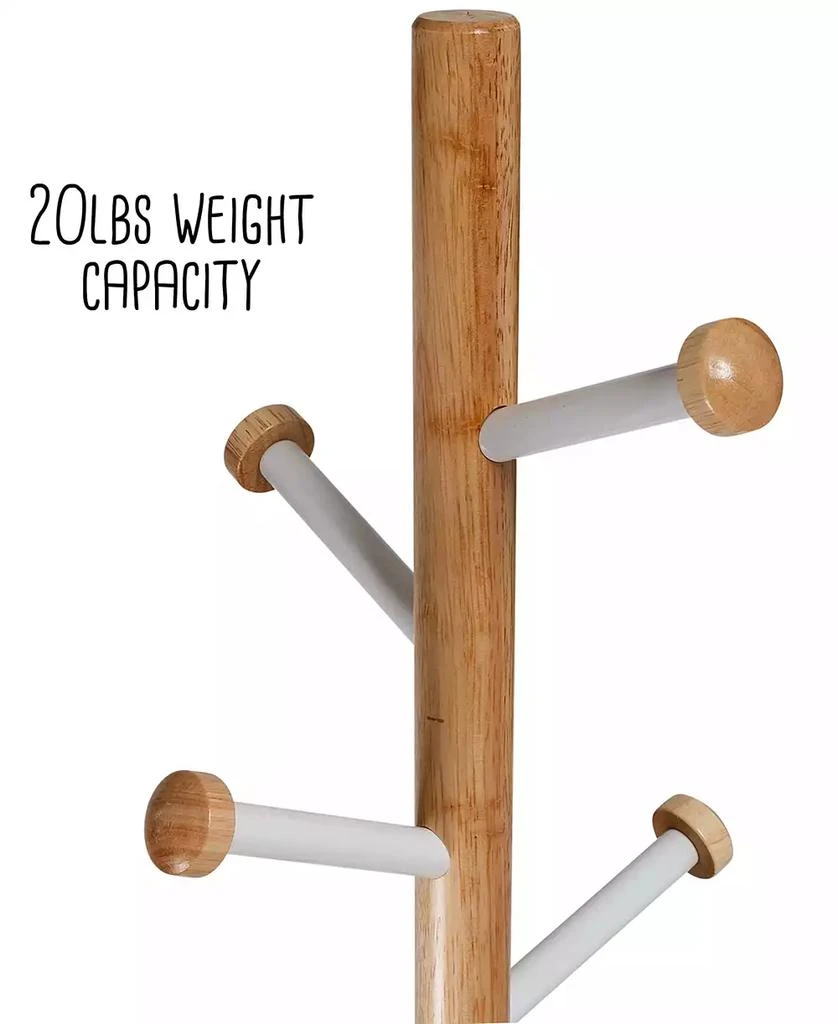 Freestanding White Wood-Accented Corner Coat Rack with 6 Hooks 商品