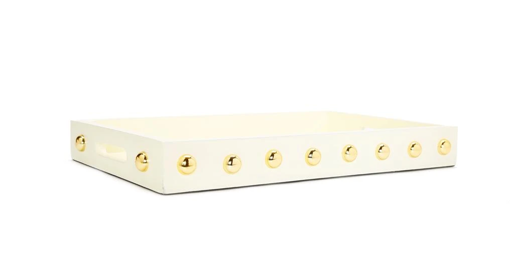 商品Classic Touch Decor|Beige Decorative Serving Tray With Shiny Gold Ball Design,价格¥589,第1张图片