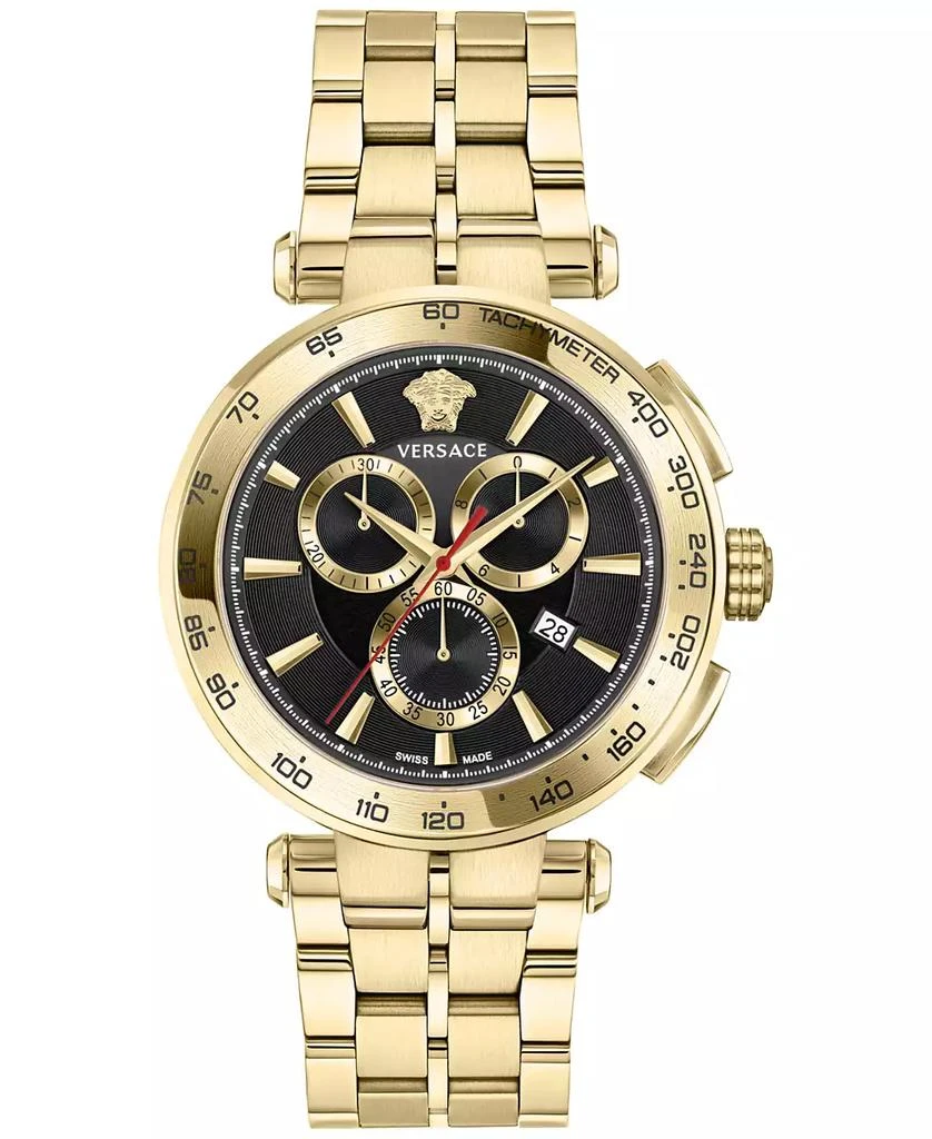 商品Versace|Men's Swiss Chronograph Aion Gold Ion Plated Stainless Steel Bracelet Watch 45mm,价格¥11532,第1张图片