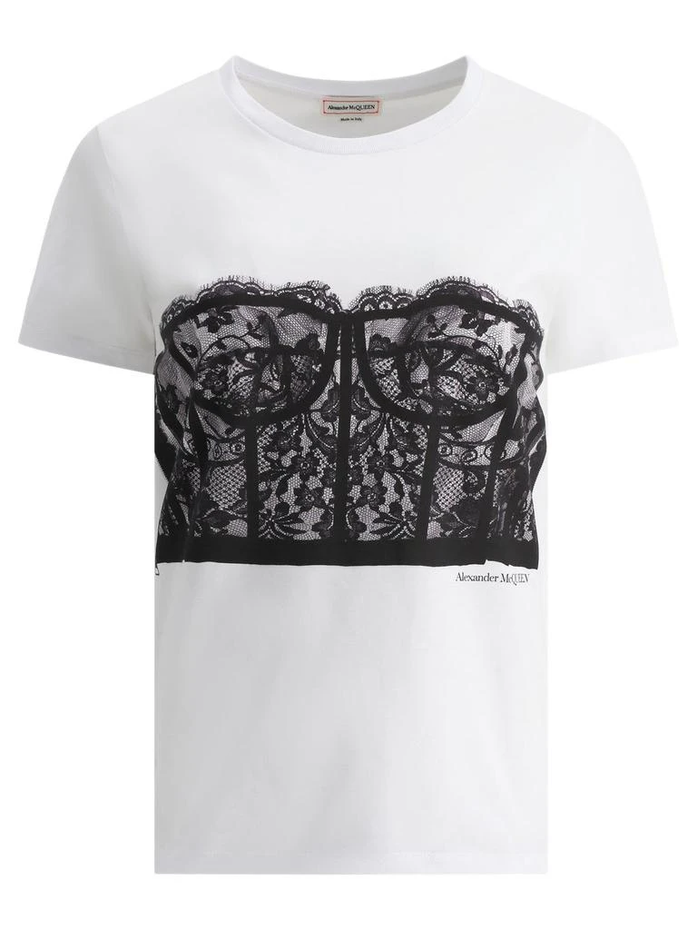 商品Alexander McQueen|Alexander McQueen Lace Corset Printed T-Shirt,价格¥1963-¥2385,第1张图片