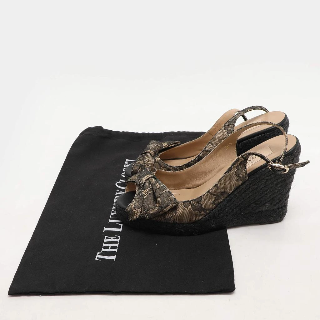 Valentino Black/Beige Lace Bow Slingback Wedge Espadrille Sandals Size 36.5 商品