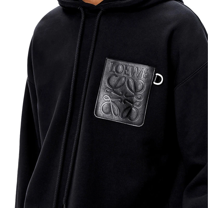 【预售3-7天】LOEWE/罗意威  男士深蓝色棉质抓绒Anagram皮革贴片连帽衫卫衣H526Y25J12-9602 商品