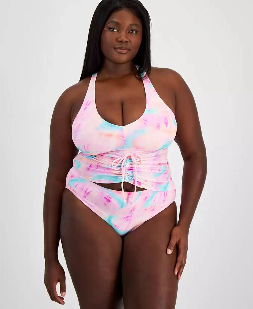 商品California Waves|Salt + Cove Trendy Plus Size Tie-Dye Drawstring Tankini Top, Created for Macy's,价格¥156,第5张图片详细描述