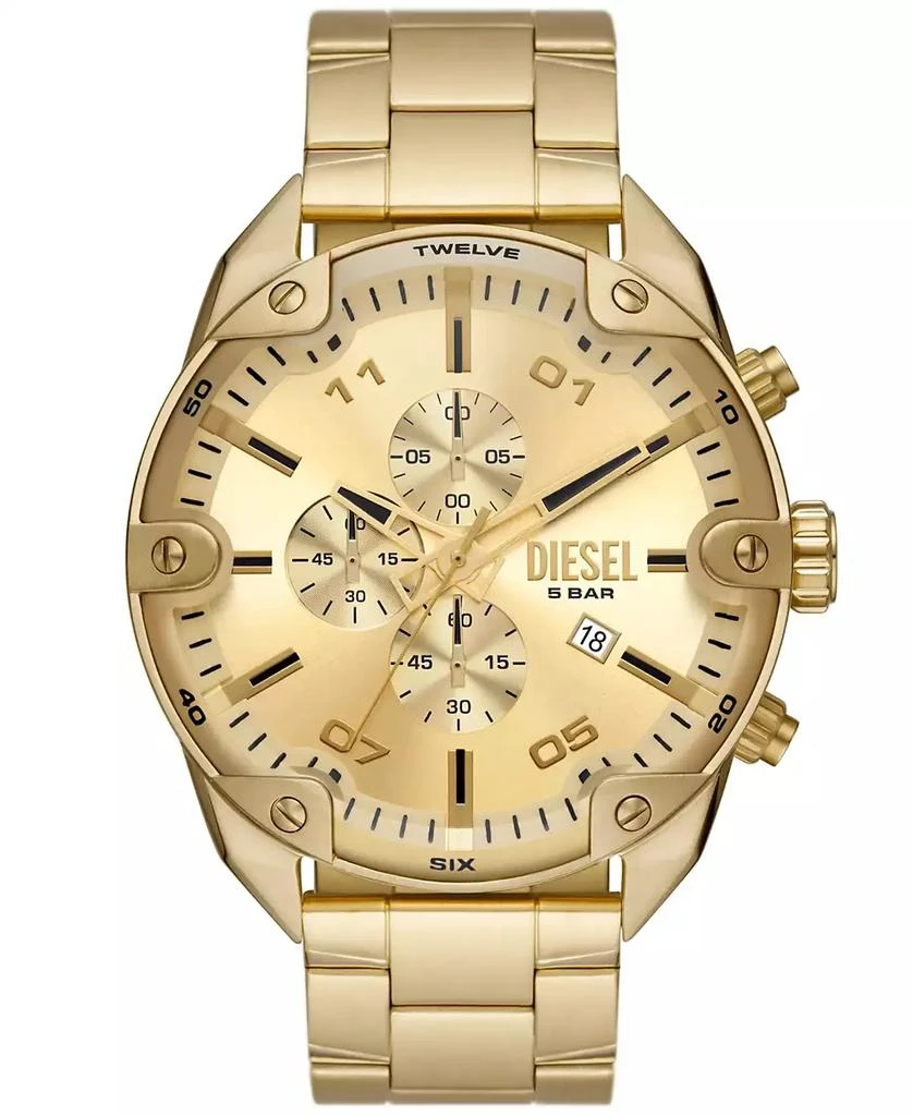 商品Diesel|Men's Spiked Gold-Tone Stainless Steel Bracelet Watch, 49mm,价格¥2084,第1张图片