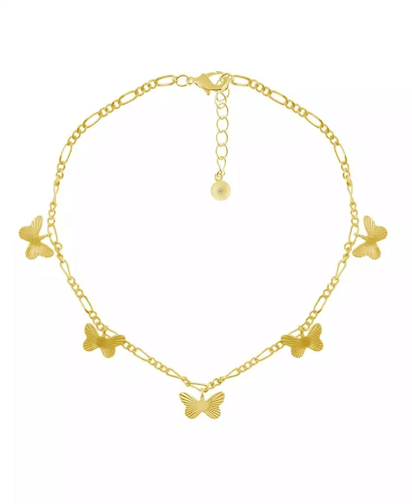 商品Essentials|Multi Textured Butterfly Anklet on Figaro Chain in Gold Plate,价格¥93,第1张图片