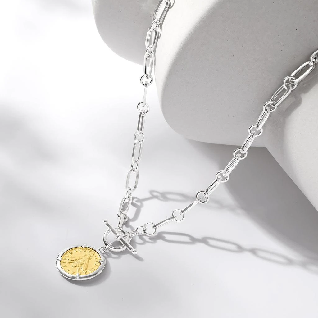 商品Ross-Simons|Ross-Simons Italian Replica Bee Lira Coin Necklace in Sterling Silver and 18kt Gold Over Sterling,价格¥1260,第5张图片详细描述