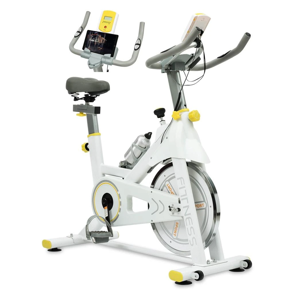 商品Streamdale Furniture|Streamdale Indoor Exercise Bike Cycling Bike with Comfortable Seat Cushion Yellow+White,价格¥3131,第1张图片