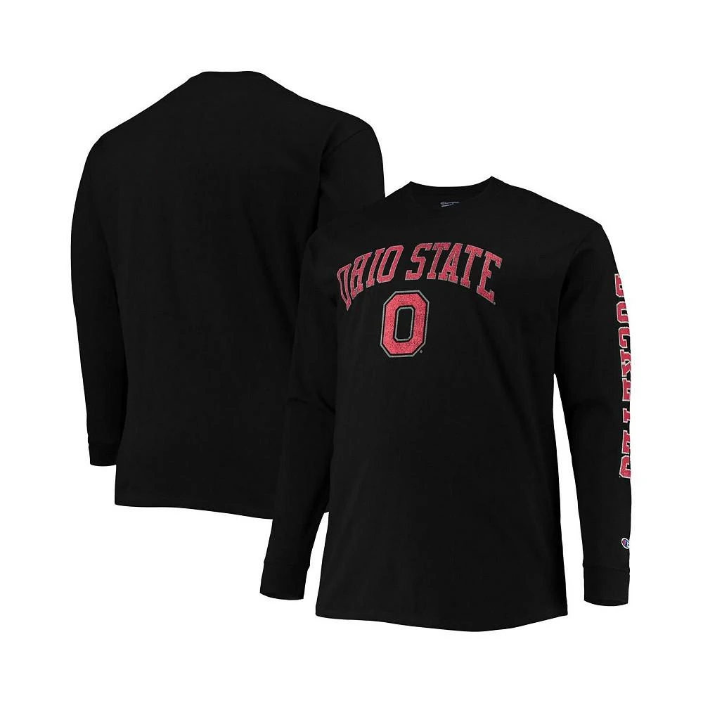 商品CHAMPION|Men's Black Ohio State Buckeyes Big and Tall 2-Hit Long Sleeve T-shirt,价格¥293,第1张图片