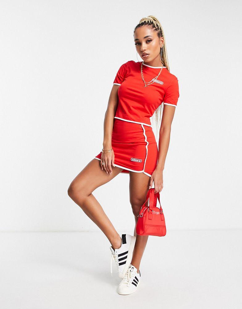 adidas Originals resort mini skirt in red with white binding detail商品第2张图片规格展示