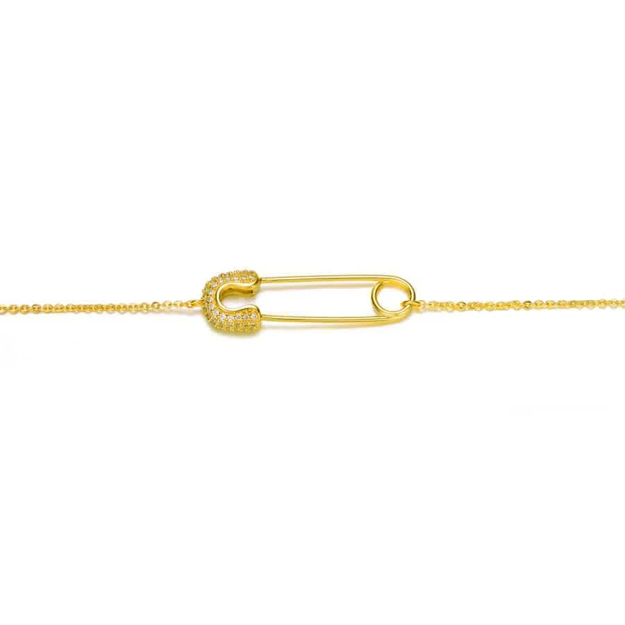 商品Megan Walford|Sterling Silver 14K Gold Plated Cubic Zirconia Heart Charm Bracelet,价格¥536,第2张图片详细描述