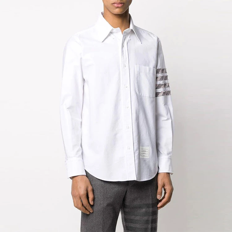 商品[国内直发] Thom Browne|四道杠装饰弧形下摆条纹长袖衬衫 男款 白色,价格¥3679,第5张图片详细描述