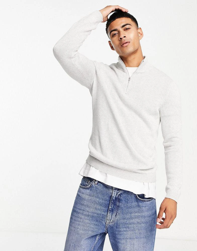 商品ASOS|ASOS DESIGN midweight half zip cotton jumper in grey,价格¥245,第1张图片