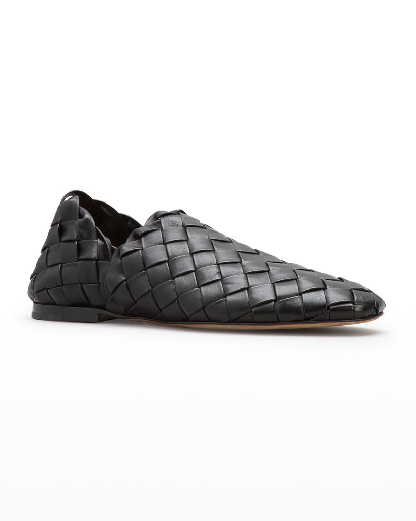 Men's Woven Leather Slippers, Black商品第2张图片规格展示