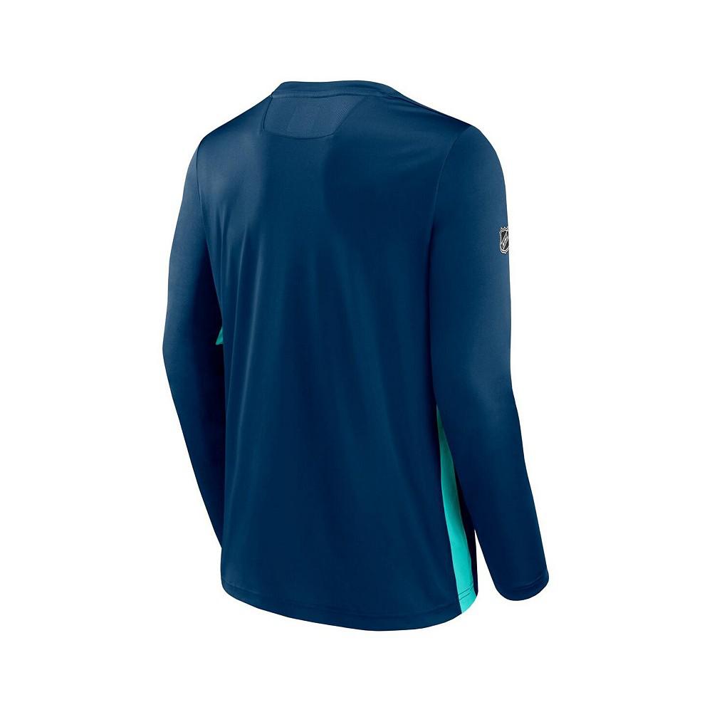 Men's Branded Deep Sea Blue Seattle Kraken Authentic Pro Rink Performance Long Sleeve T-Shirt商品第2张图片规格展示