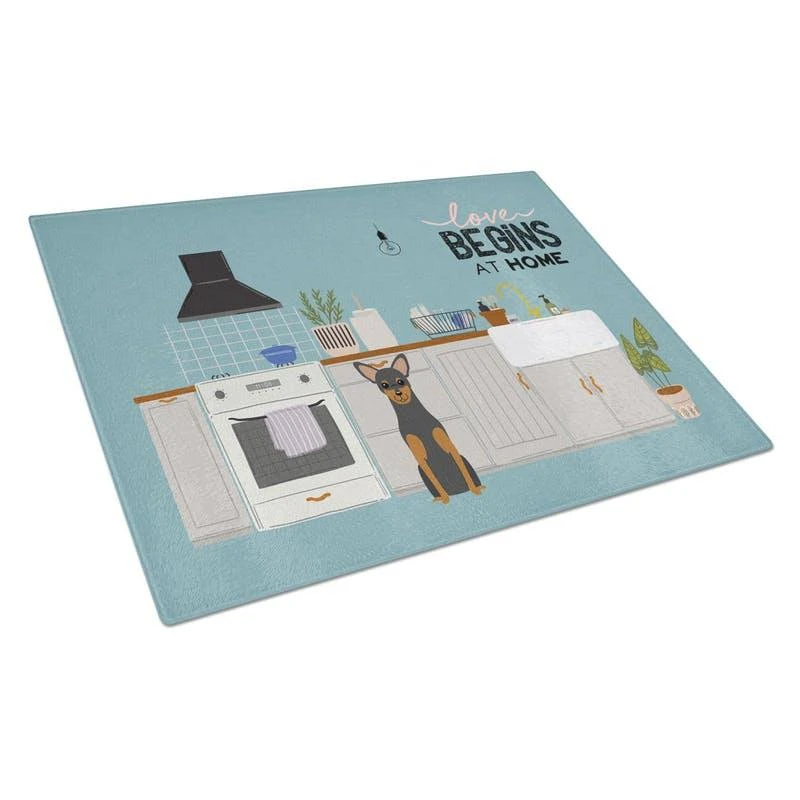 商品Caroline's Treasures|CK7732LCB Manchester Terrier Kitchen Scene Glass Cutting Board L,价格¥273,第1张图片