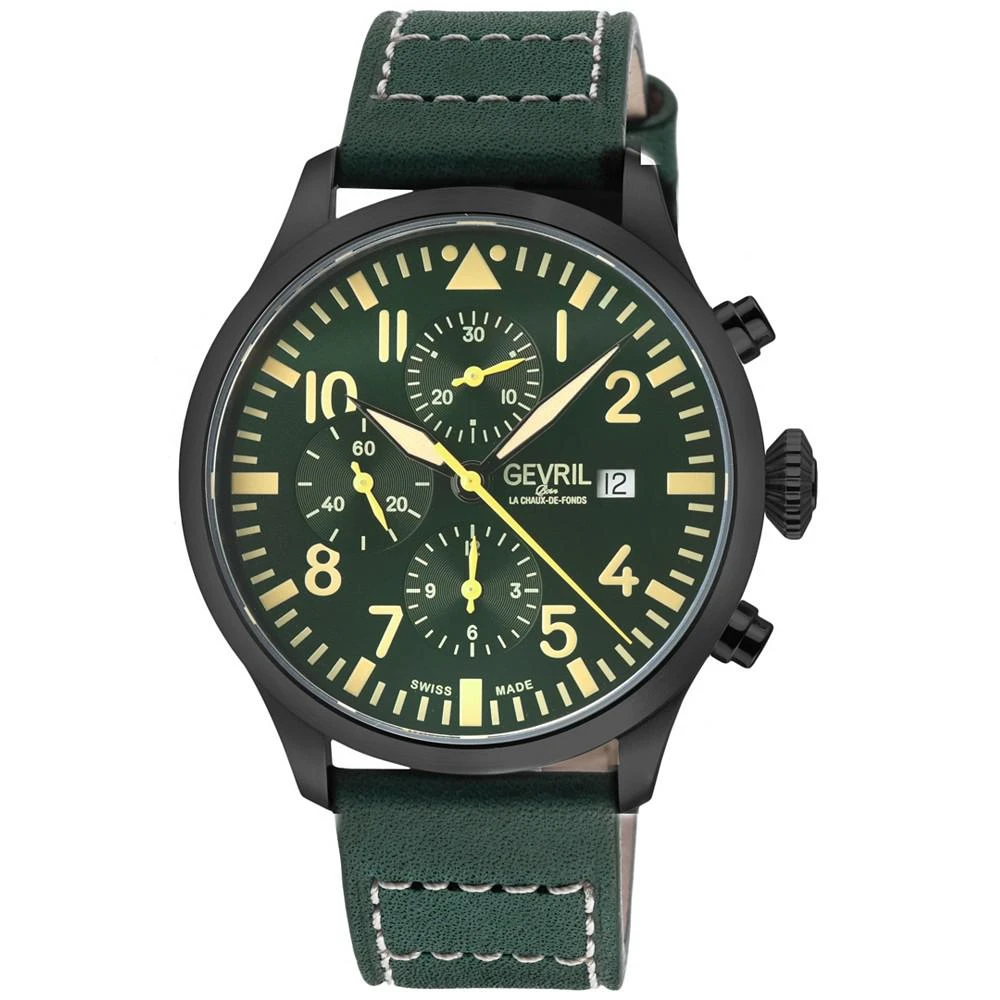 商品Gevril|Men's Vaughn Swiss Automatic Green Italian Leather Strap Watch,价格¥16007,第1张图片