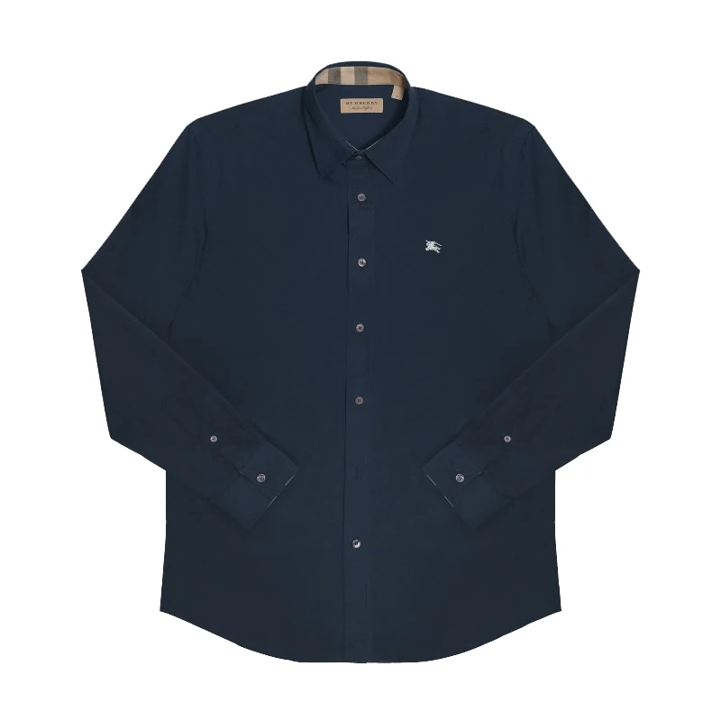 商品Burberry|博柏利 经典款 男士海军蓝色棉质长袖衬衫80362931,价格¥1405,第1张图片