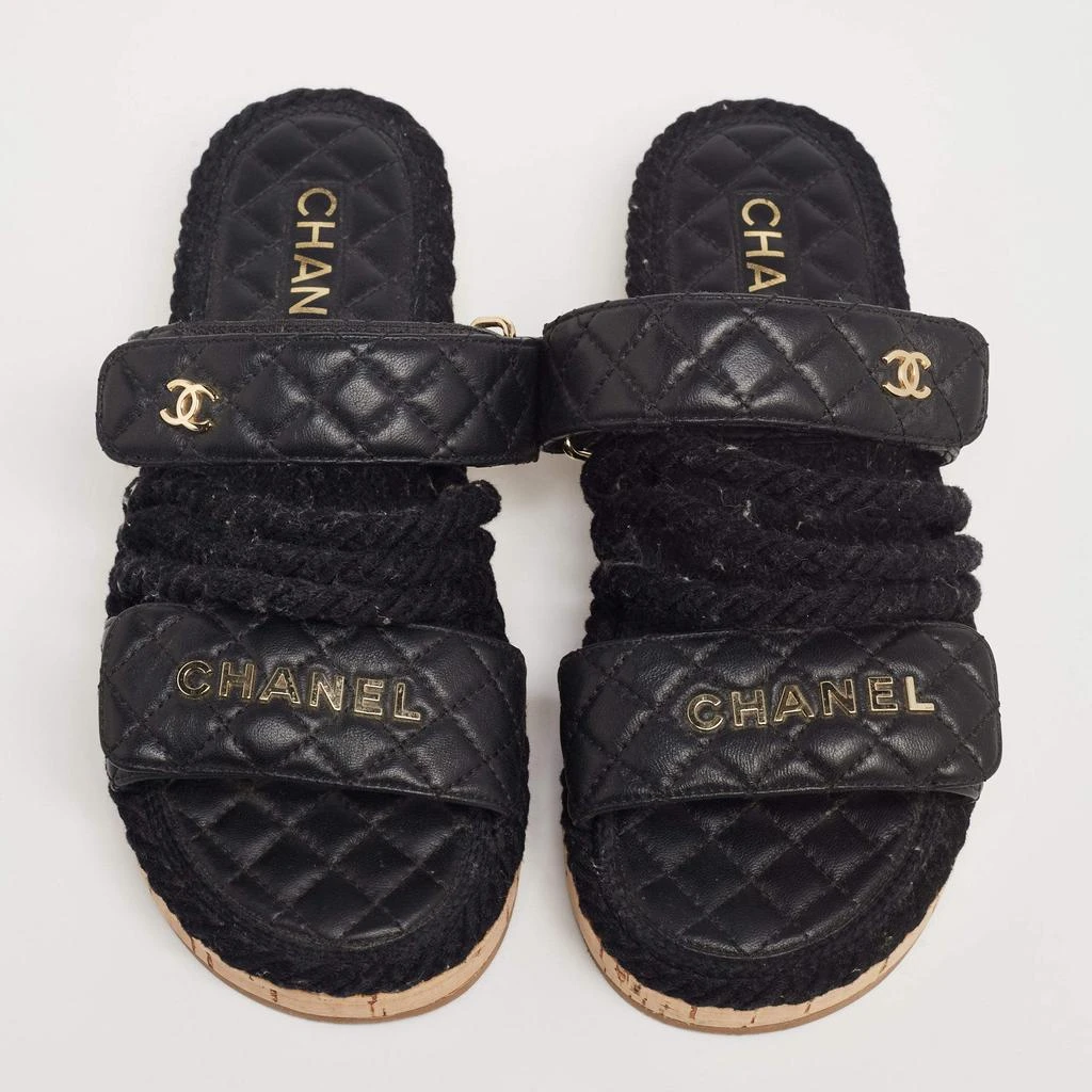 商品[二手商品] Chanel|Chanel Black Leather Quilted Rope CC Flat Sandals Size 38,价格¥7599,第3张图片详细描述