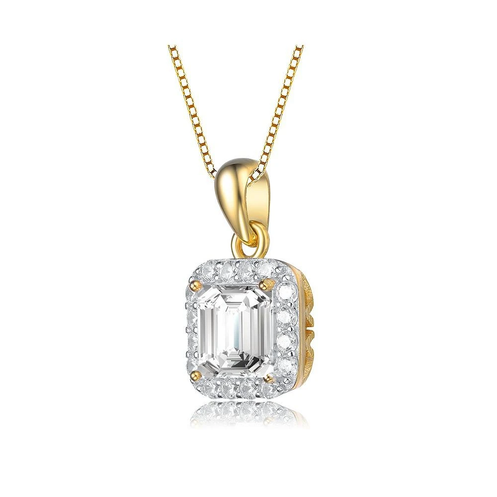 商品Genevive|Sterling Silver White Gold Plating Cubic Zirconia Asscher Cut Drop Pendant,价格¥469,第2张图片详细描述