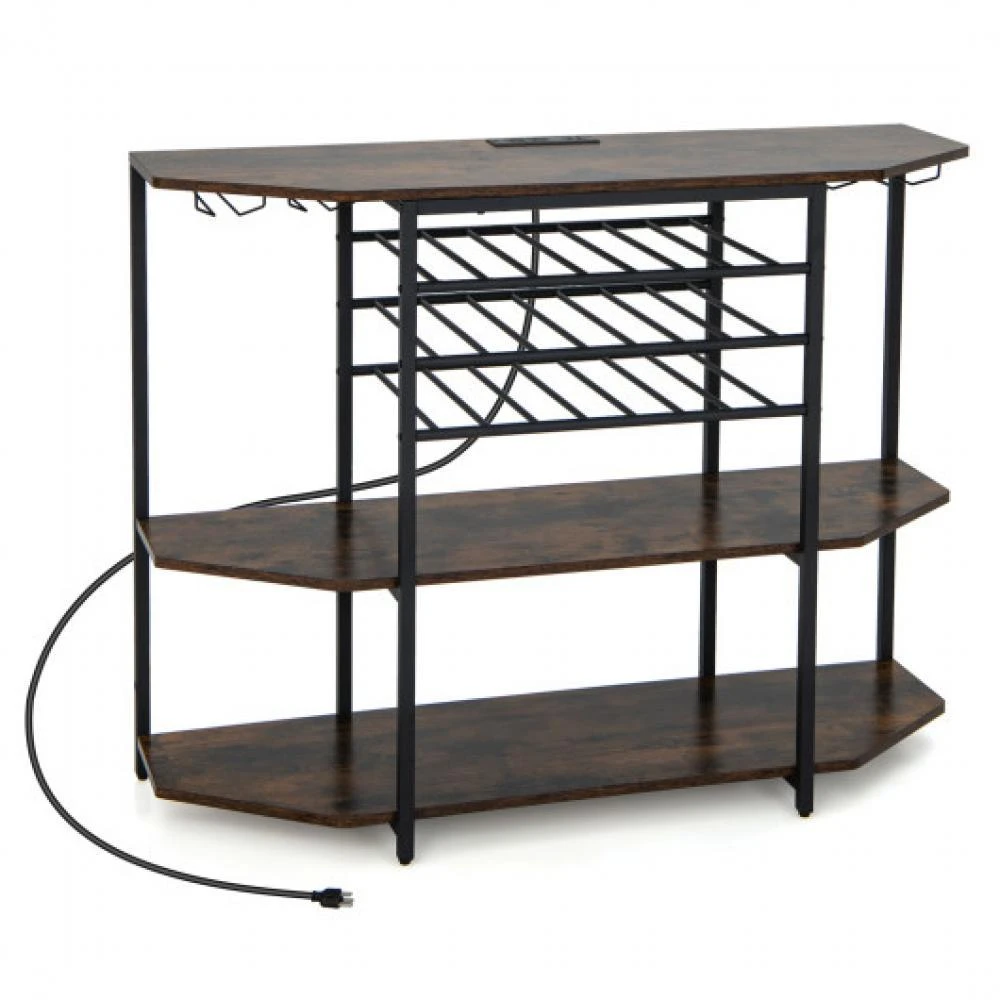 商品Hivvago|3-Tier Wine Bar Cabinet with Storage Shelves-Brown,价格¥1056,第3张图片详细描述
