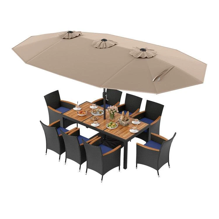 10 Piece Outdoor Patio Dining Set with 15 Feet Double-Sided Twin Umbrella 商品
